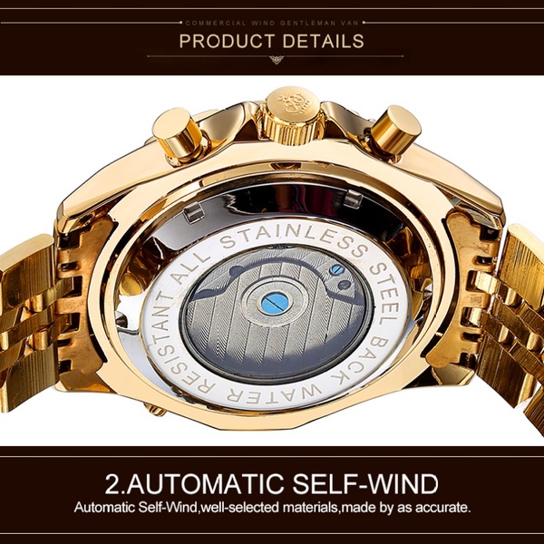 MG. ORKINA Mens Golden Automatic Mechanical Wrist Watch Day Date Month ...